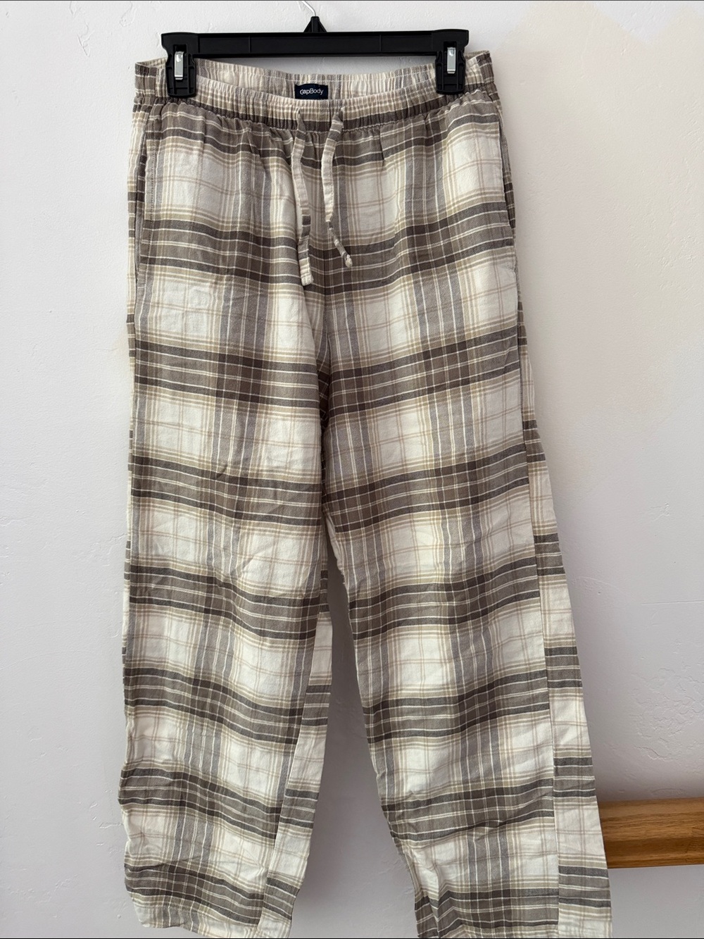 GAP Women's Flannel Plaid Drawstring Lounge Pants - Brown & White